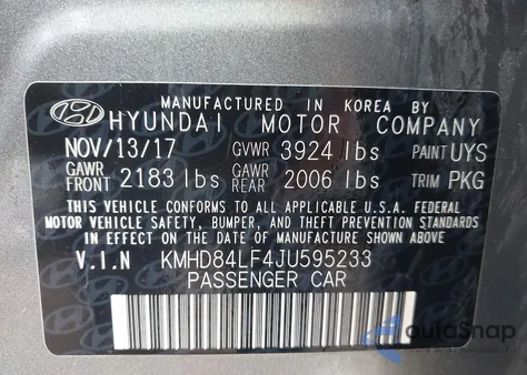 2018 Hyundai Elantra Sel/Value/Limited from USA, damaged, VIN KMHD84LF4JU595233